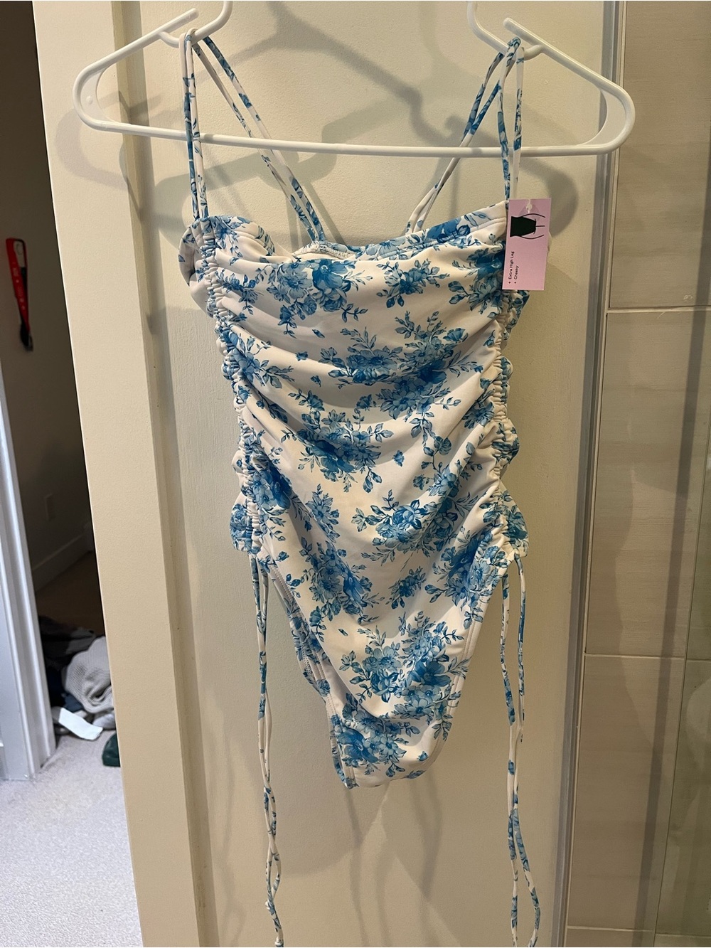 White and Blue Floral One-Piece Swimsuit
